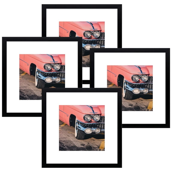 Mat Board Center 12x12 Picture Frames with Mat for 8x8 Photos, Black, Pack of 4