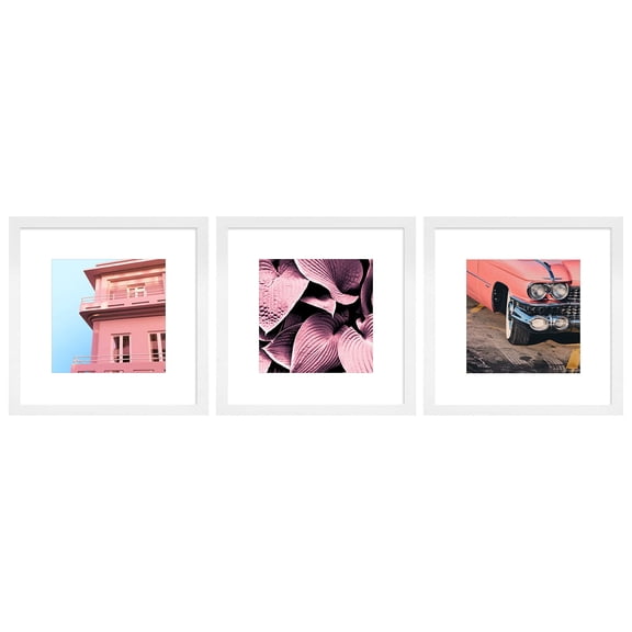 Mat Board Center 12x12 Picture Frames with Real Glass Display 8x8 Photos, White Wood, Set of 3