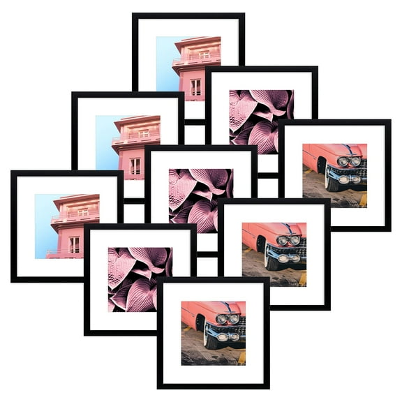Mat Board Center 12x12 Square Black Wood Picture Frames, Gallery Wall Frame Set, 9-pack