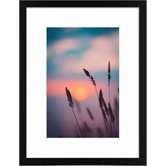 Mat Board Center 12x16 Solid Wood Black Picture Frame Matted to 8x12 with Real Glass