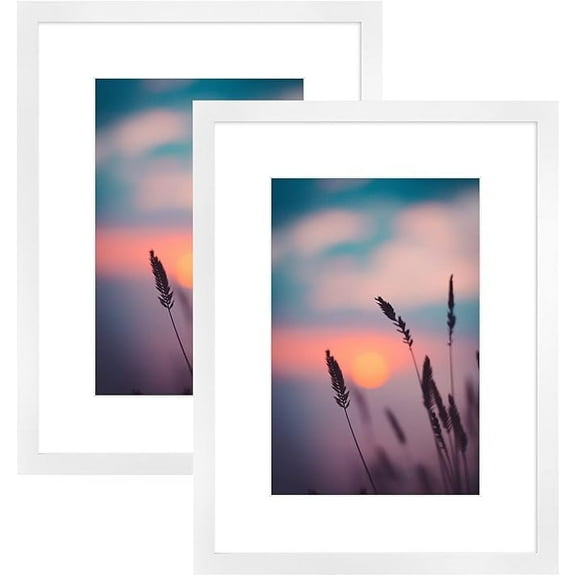 Mat Board Center 12x16 Wall Display Picture Frame Matted to 8x12, White, Set of 2