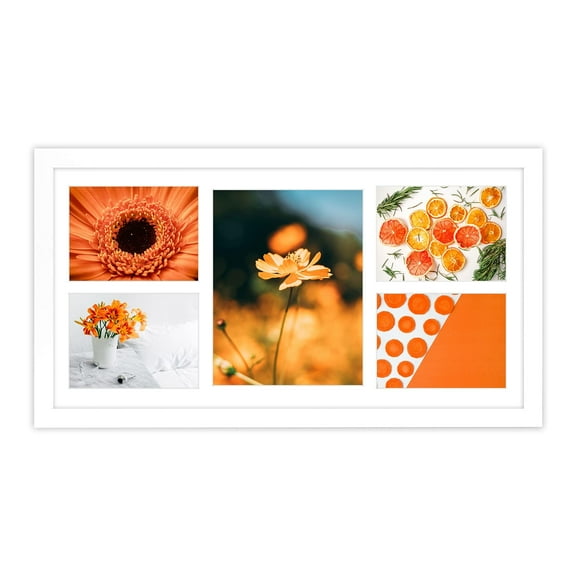 Mat Board Center 12x24 White Collage Wood Picture Frame with 1-Opening 8x10 and 4-Openging 5x7