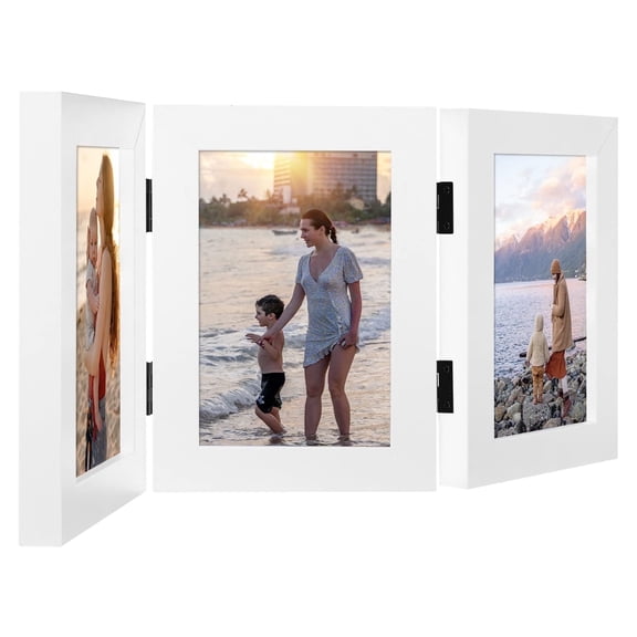 Mat Board Center 3-Opening 5x7 Hinged Picture Frames, White, 1 Pack