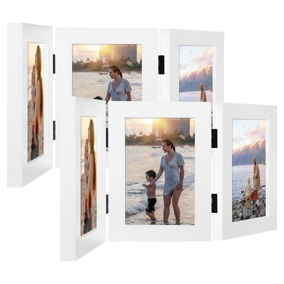 Mat Board Center 3-Opening 5x7 Hinged Picture Frames, White, 2-Pack