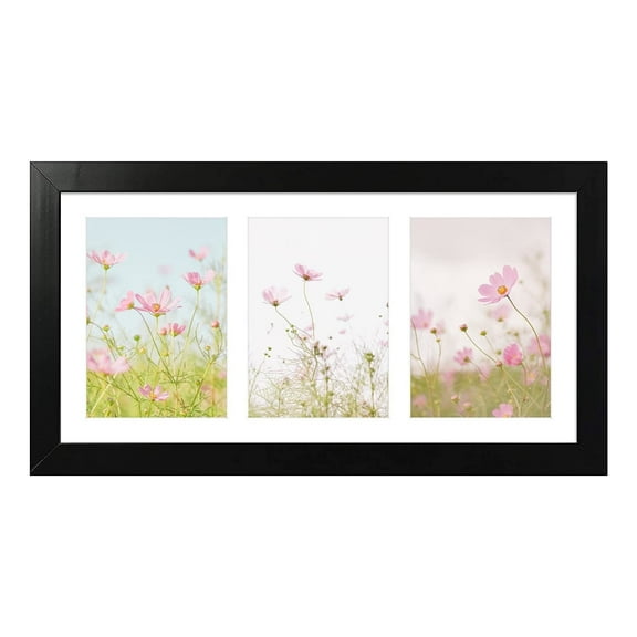 Mat Board Center 7x14 Black Collage Picture Frames for 3-Opening 4 x 6 Photos