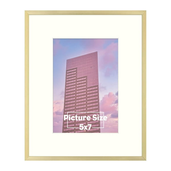 Mat Board Center 8X10 Metal Gold Photo Frame For 5X7 Picture, Real Glass With Easel Stand