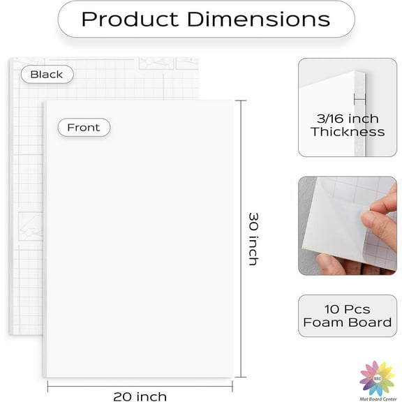 Mat Board Center - Pack of 10, 20x30 Self-Adhesive Foamboard