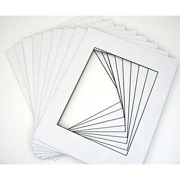 Mat Board Center, Pack of 25 11x14 White Picture Mats with Black Core Bevel Cut for 8x10 Photos