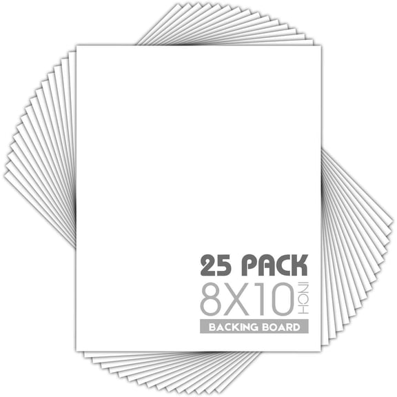Mat Board Center, Pack of 25, 8x10 White Backing Boards, 4-Ply Thickness Cardboard for Picture/Photo/Framing Back Support