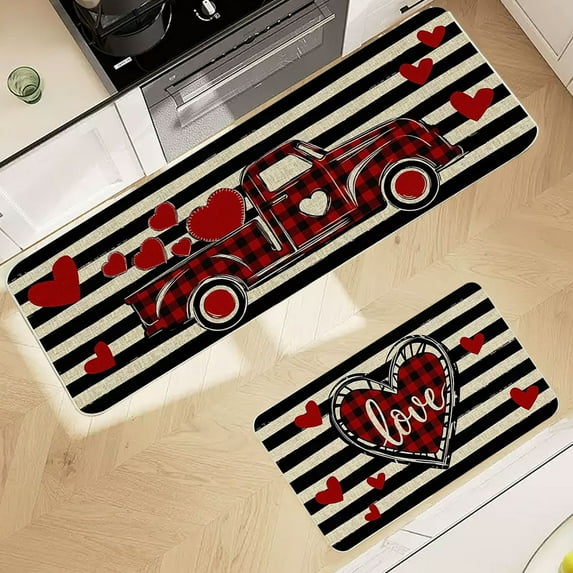 Mat Highly Absorbent Valentine's Day Kitchen Floor Mats Two Piece Set Home Bedroom Carpet Door Mat Entrance Bathroom Door Fouling Mat Entrance Indoor and Outdoor - Large Clearance
