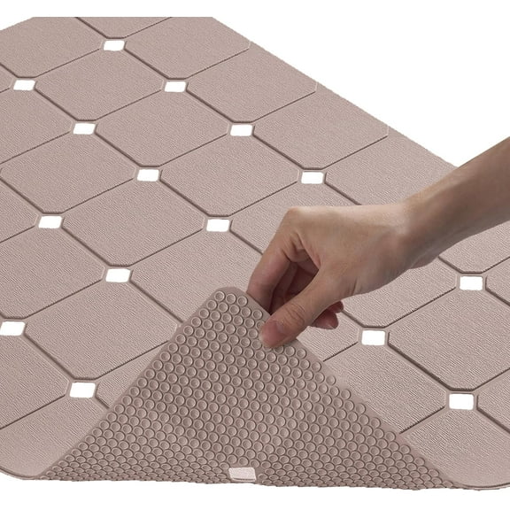 Mat Non Slip Silicone Soft Odorless Bath Mat No Suction Cups for Refinished,Textured and Reglazed Tub Shower Mats Non-Slip 18 X 28Inch Brown