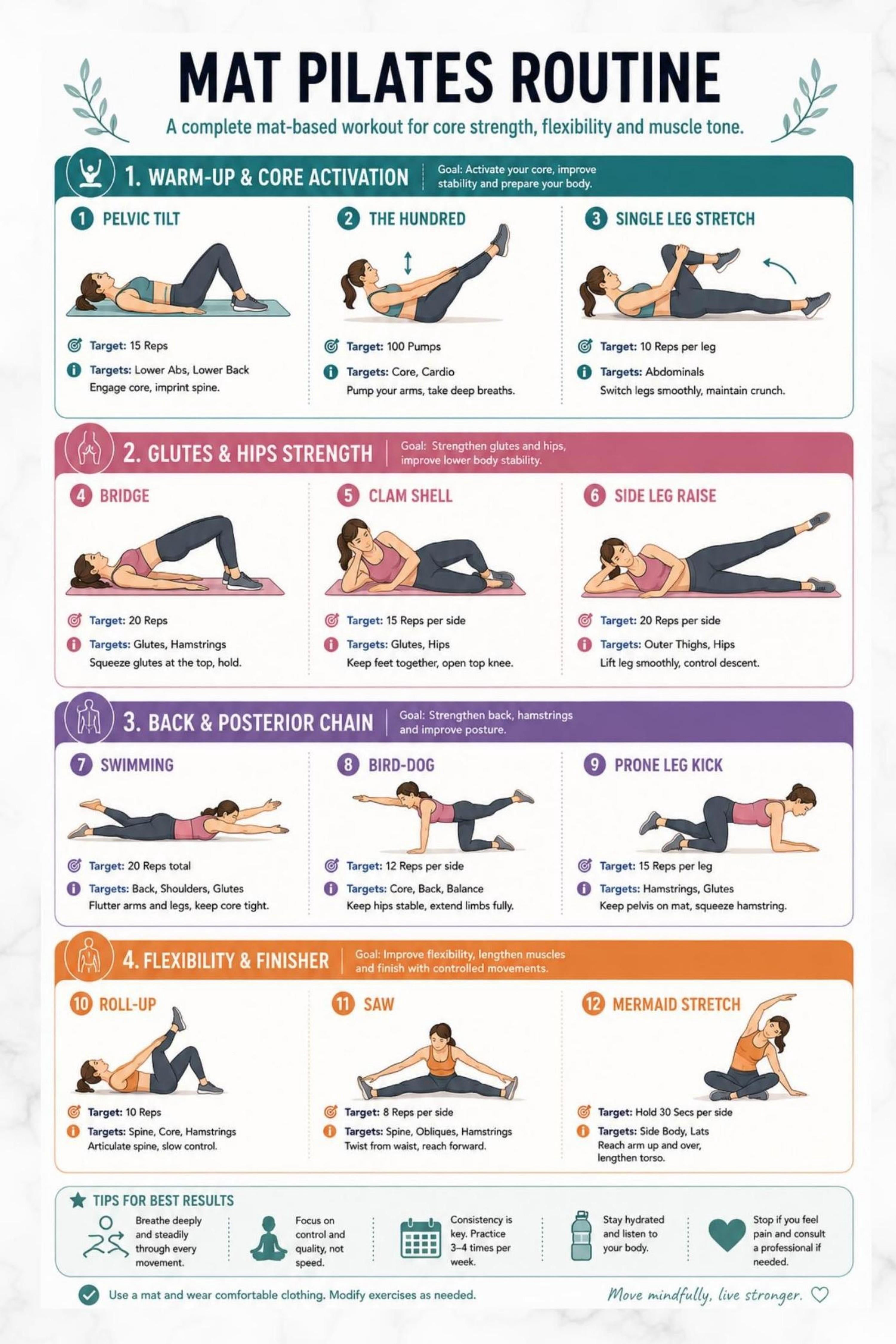 Mat Pilates Routine Unframed poster Beginner Workout Guide Unframed ...