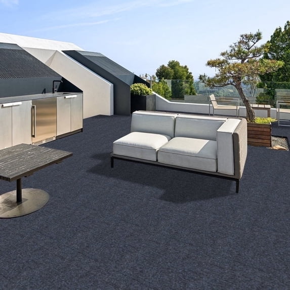 Domi Outdoor Living Patio Deck Tiles, 12.22 x 12.22 inches Composite Interlocking Carpet Tile, Four Slat Plastic Outdoor Flooring, 9 Pieces One Pack, Dark Gray