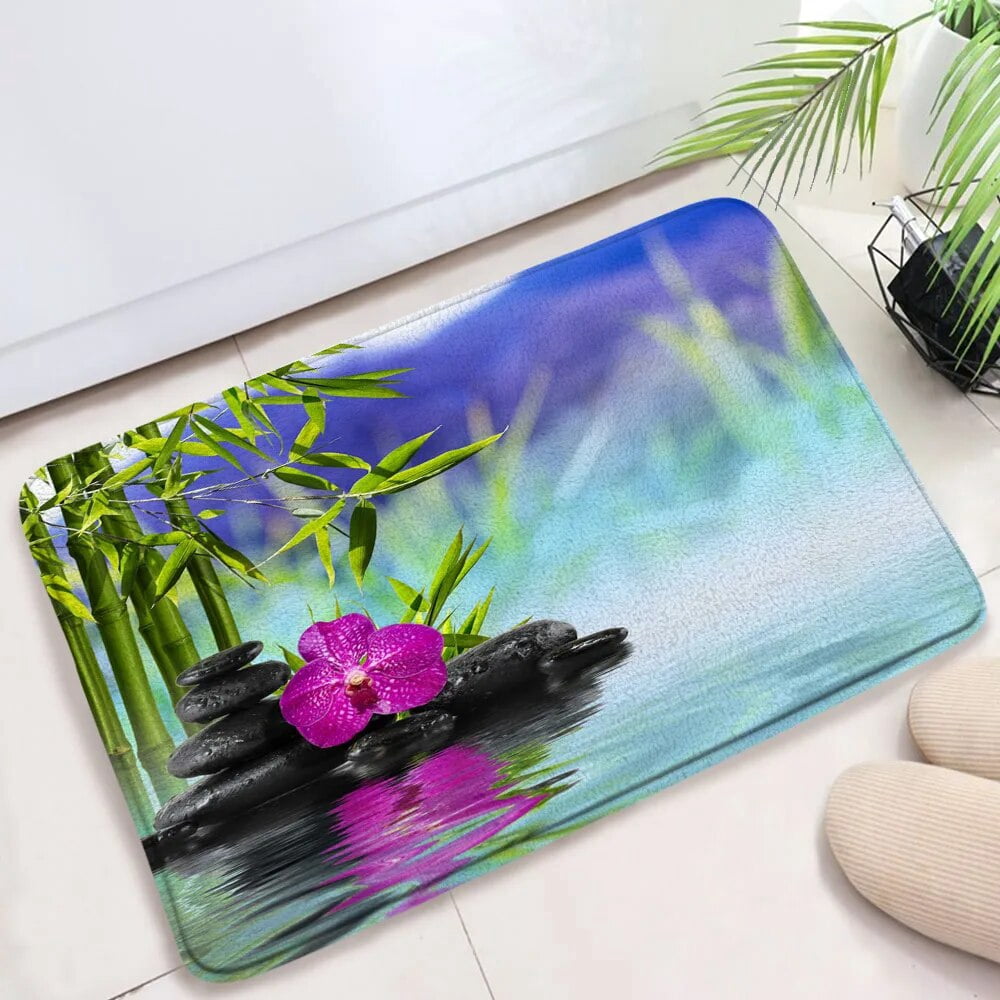 Mat Rug 1 PCS 30x18 in Zen Bath Mats Green Bamboo Orchid Lotus Massage ...