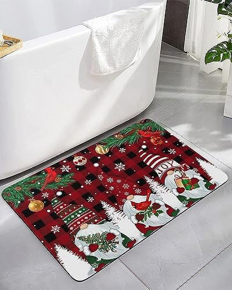 Mat Rug 16\u201Dx24\u201D Christmas Red and Black Plaid Xmas Tree Gnome