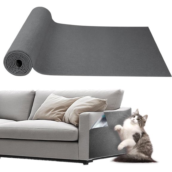 Mat Self-Adhesive, 118'' x 15.8'' Trimmable Scratch Pads Furniture Protector, DIY Climbing Cats Carpet for Couch, Door Frame or Wall Corner Protector (Dark Gray)
