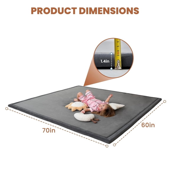 Mat for Floor, 1.4in Thick Memory Foam Padded Mats for , Soft Velvet Infants Toddler Kids Mat Non-Slip Bottom, Crawling Rugs for Nursery 60x70in