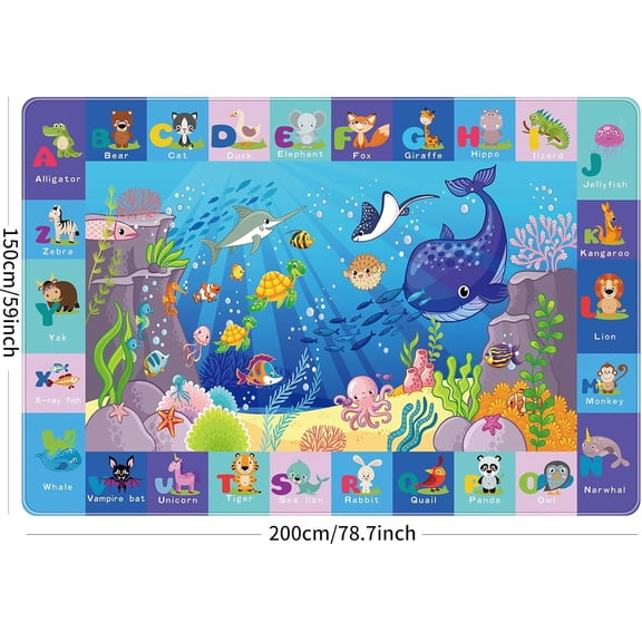 Mat for Floor - ABC Kids Rugs for Playroom - Sea Animal  Rug - Ocean Playmat Crawling Tummy  Mat,  Non-Slip Rugs (78.7X59 INCH)