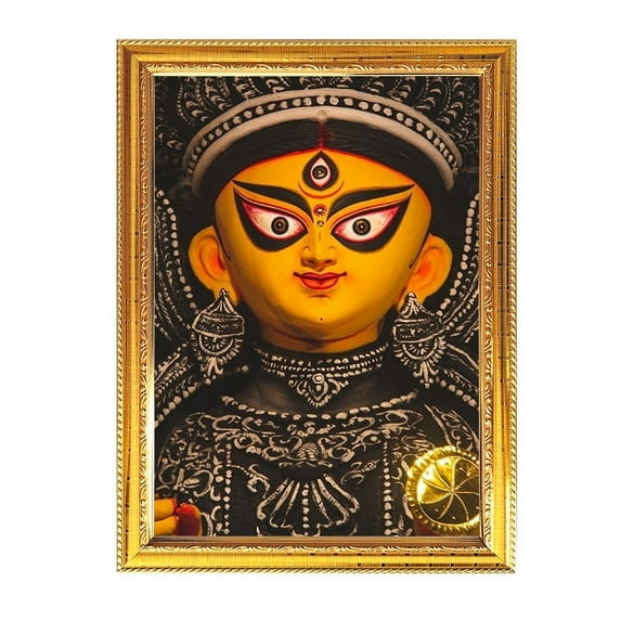 Mata Durga God Photo With Golden Frames For Pooja Indian Worship Religious Ritual House Warming Wall Table Puja Room 8.6 X 11