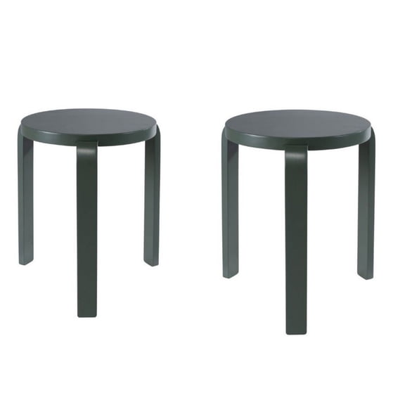 Benjara Mata Stacking Stool Ottoman (Set of 2)- Modern Spanish Moss Green