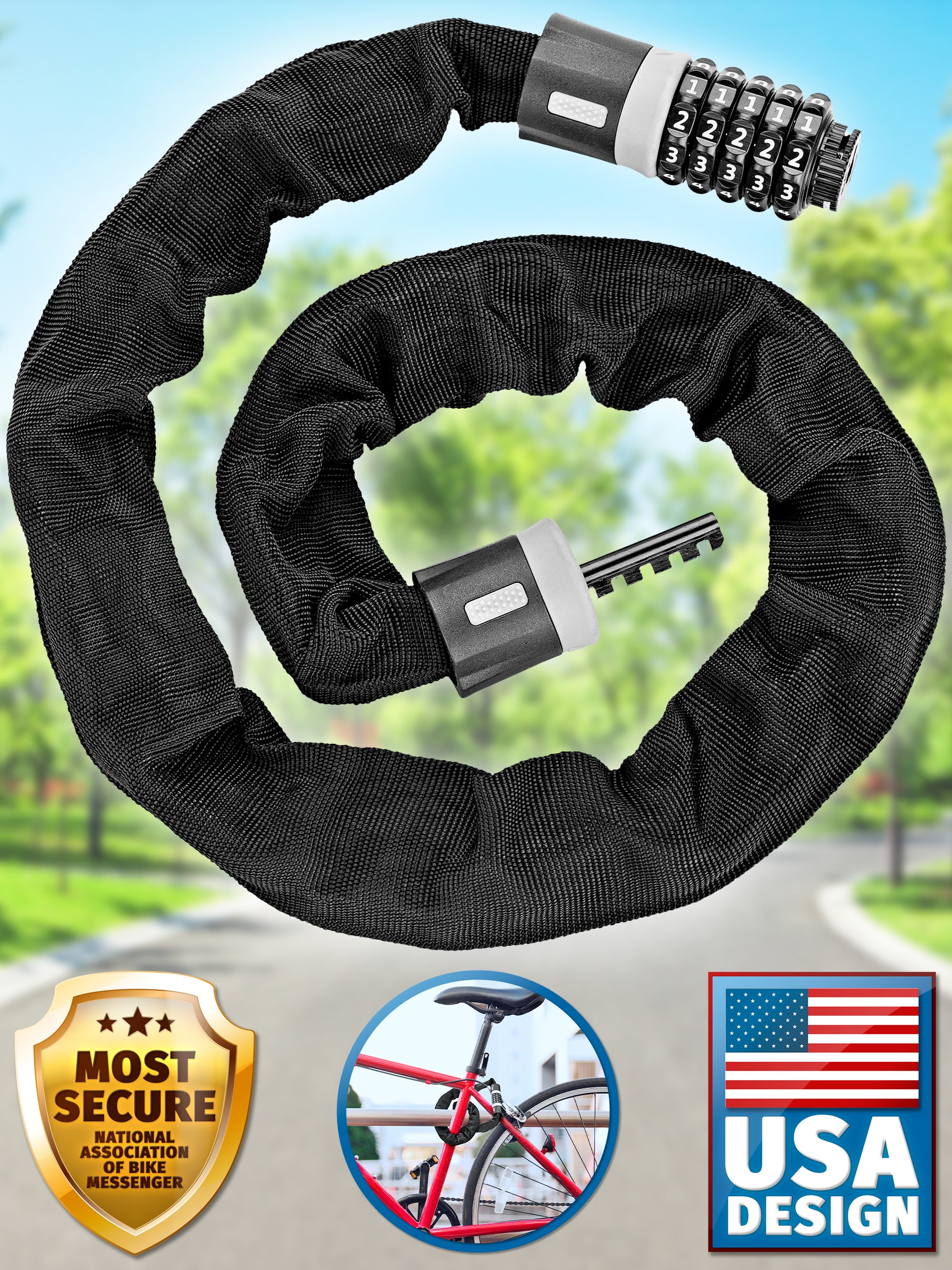 Mata1 Bike Chain Lock, AntiTheft w/ 5Digit Combination Code, Heavy