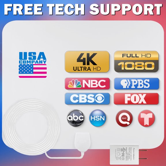 Mata1 Indoor TV Antenna with 16.5 ft Coax Cable, with 330 Mile Reception Range