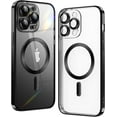 thumbnail image 1 of Matallic Glossy Clear for iPhone 12 Pro Case Compatible with MagSafe with Plating Full Camera Protection [Strong  Attraction] Slim Thin Phone Case Shockproof for Women Girls(6.1")-Black, 1 of 8