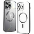thumbnail image 1 of Matallic Glossy Clear for iPhone 12 Pro Max Case Compatible with MagSafe with Plating Full Camera Protection [Strong Magnetic Attraction] Slim Thin Phone Case Shockproof for Women Girls Silver, 1 of 13