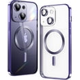thumbnail image 1 of Matallic Glossy Clear for iPhone 13 Case Compatible with MagSafe with Plating Full Camera Protection [Strong Magnetic Attraction] Slim Thin Phone Case Shockproof for Women Girls(6.1")-Purple, 1 of 13