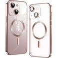 thumbnail image 1 of Matallic Glossy Clear for iPhone 14 Plus Case Compatible with MagSafe with Plating Full Camera Protection [Strong  Attraction] Slim Phone Case Shockproof for Women Girls(6.7")-Rose gold, 1 of 14