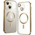 thumbnail image 1 of Matallic Glossy Clear for iPhone 14 Plus Case Compatible with MagSafe with Plating Full Camera Protection [Strong  Attraction] Slim Thin Phone Case Shockproof for Women Girls(6.7")-Gold, 1 of 14