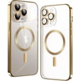 thumbnail image 1 of Matallic Glossy Clear for iPhone 14 Pro Max Case Compatible with MagSafe with Plating Full Camera Protection [Strong  Attraction] Slim Thin Phone Case Shockproof for Women Girls Gold, 1 of 7