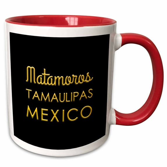 3drose, Matamoros, Tamaulipas, Mexico, Yellow on Black. Patriotic Gift, 15oz Two-tone Red Mug