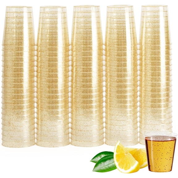 Matana 2 Oz Gold Glitter Plastic Shot Glasses Set of 100