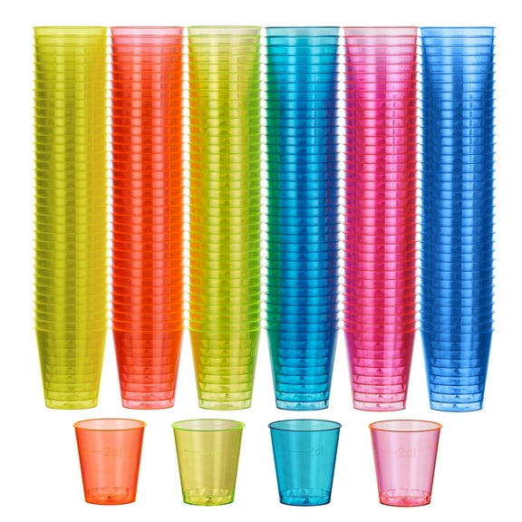 Matana 300 Pack 1oz Mini Neon Plastic Shot Glass Party Drink Cups