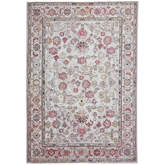 Matana Space Dyed Ornamental Area Rug w/Border, Gray/Pink, 5ft-3in x 7ft-6in