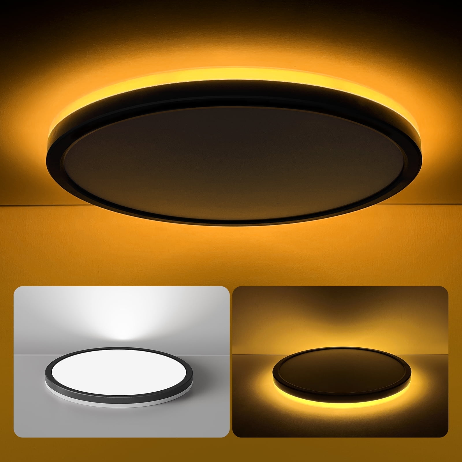 Matane 12'' LED Flush Mount Ceiling Light Fixture with Night Light, 24W 2400LM 3000K/4000K/5000K, Dimmable Ceiling Lamp Surface Mount Round Lighting Fixture for Bedroom, Dining Room, Kitchen,Black