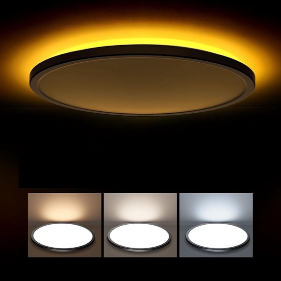Matane 15.4'' LED Flush Mount Ceiling Light Fixture with Night Light, 36W 3600LM 3000K/4000K/5000K, Ceiling Lamp Surface Mount Round Lighting Fixture for Bedroom, Dining Room, Kitchen,Black