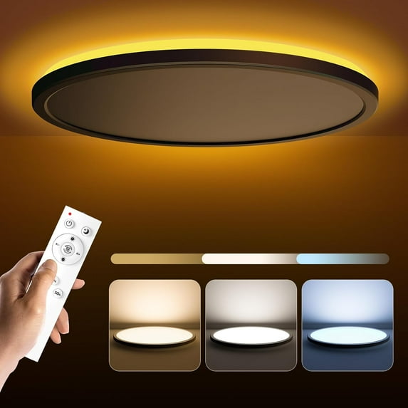 Matane 15.4'' LED Flush Mount Ceiling Light Fixture with Remote Control, Nightlight 2000K Warm,36W 3600LM 3000K-6500K Dimmable Surface Mount Lighting Fixture for Bedroom, Dining Room, Kitchen,Black