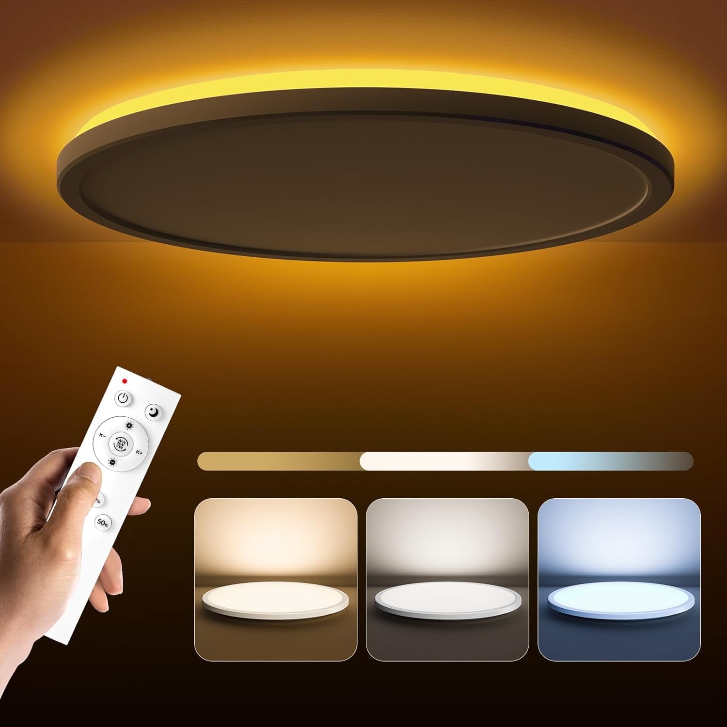 Matane 15.4'' LED Flush Mount Ceiling Light Fixture with Remote Control, Nightlight 2000K Warm,36W 3600LM 3000K-6500K Dimmable Surface Mount Lighting Fixture for Bedroom, Dining Room, Kitchen,White