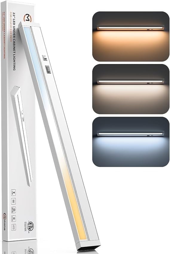 Matane 22'' Under Cabinet Lighting Plug In ,Linkable,950LM,3000K/4000K/5000K,120V 13W Ultra Slim Dimmable LED Under Counter Lights Fixture for Kitchen,Cupboard, Sink Light, Shelf Light
