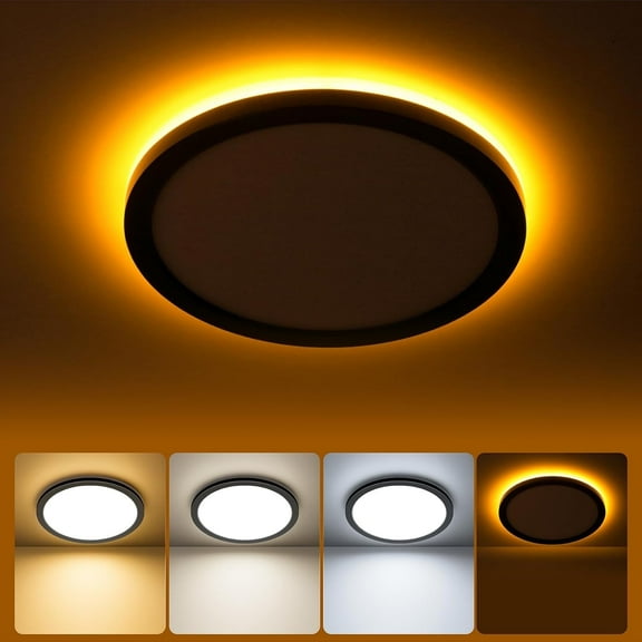 Matane 8.7'' LED Flush Mount Ceiling Light Fixture with Night Light, 18W 1800LM 3000K/4000K/5000K, Dimmable Ceiling Lamp Surface Mount Round Lighting Fixture for Bedroom, Dining Room, Kitchen,Black