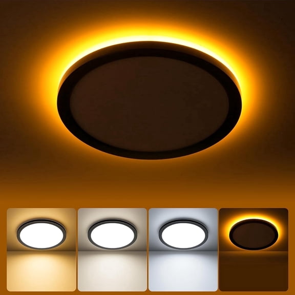 Matane 8.7'' LED Flush Mount Ceiling Light Fixture with Night Light, 18W 1800LM 3000K/4000K/5000K, Ceiling Lamp Surface Mount Round Lighting Fixture for Bedroom, Dining Room, Kitchen,Black