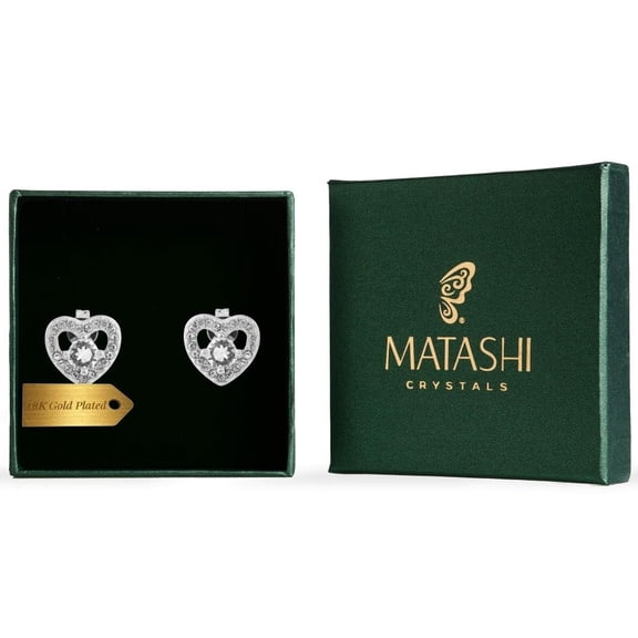 Matashi 18K White Gold Plated Stud Earrings w/ Crystal Centered Heart Design and High Quality Crystals Gift for Christmas Birthday Anniversary Valentine's Day Mother's Day Gift for Mom Girlfriend Wife