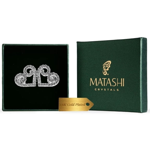Matashi 18K White Gold Plated Stud Earrings w 'Swirling Heart' Design & Crystals Women's Jewelry Gift for Christmas Mother's Day