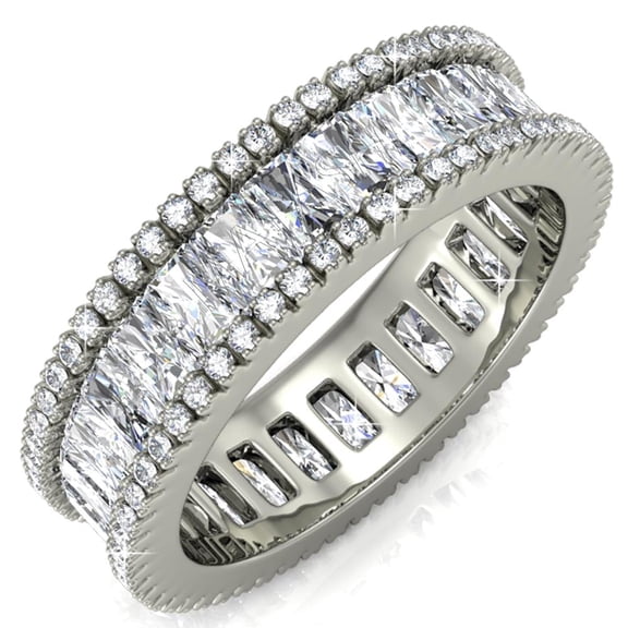 Matashi 18k White Gold-Plated Eternity Ring for Women (Emerald Cut CZ) Vintage Style, 360 Design | Trendy Fashion Jewelry for Ladies | Elegant Wear (Ring Size 7)