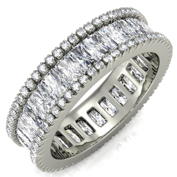 Matashi 18k White Gold-Plated Eternity Ring for Women (Emerald Cut CZ) Vintage Style, 360 Design for Ladies (Size 8)