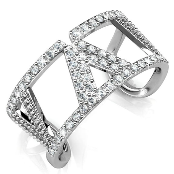 Matashi 18k White Gold Plated Womens Open Back V Ring with Clear Sparkling Crystals (Size 5)