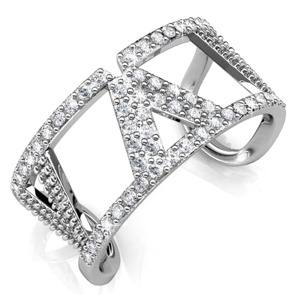 Matashi 18k White Gold Plated Womens Open Back V Ring with Clear Sparkling Crystals - Size 7