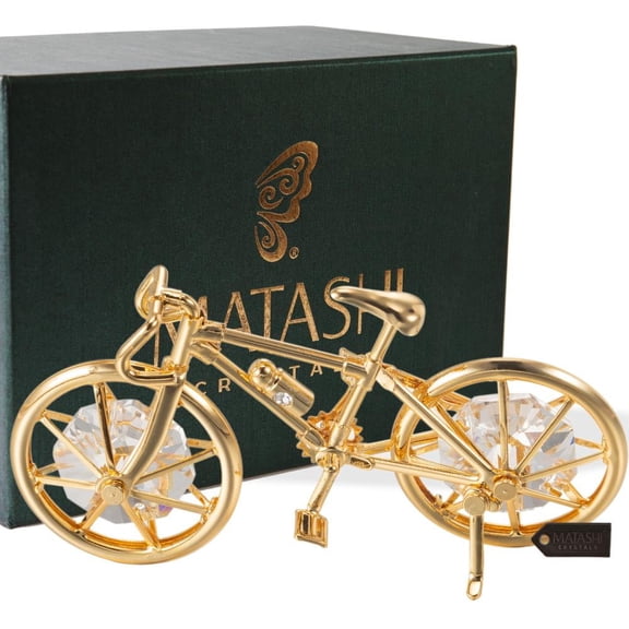 Matashi 24K Gold Plated Bicycle Ornament Crystal Studded Tabletop Decoration for Home or Office, Gift for Christmas and Valentines Day